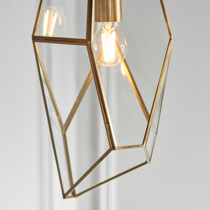 Contemporary Angular Pendant Light with Antique Brass Trim