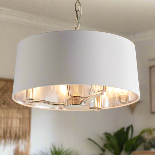 Harvey Chrome Pendant Ceiling Light with Vintage White Shade - Small