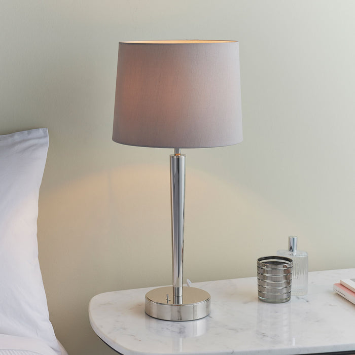 Syon Chrome Base With Beige Shade Table Lamp