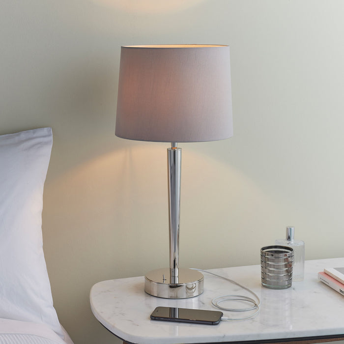 Syon Chrome Base With Beige Shade Table Lamp