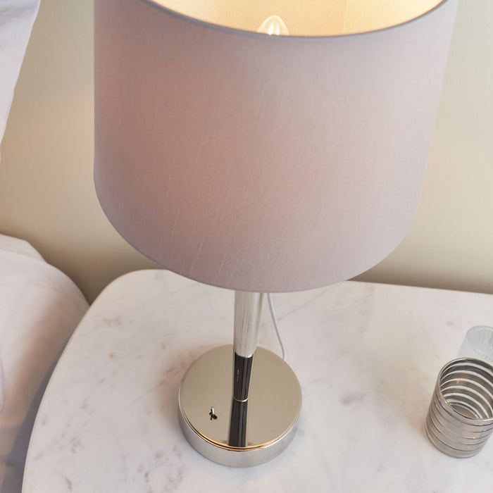 Syon Chrome Base With Beige Shade Table Lamp