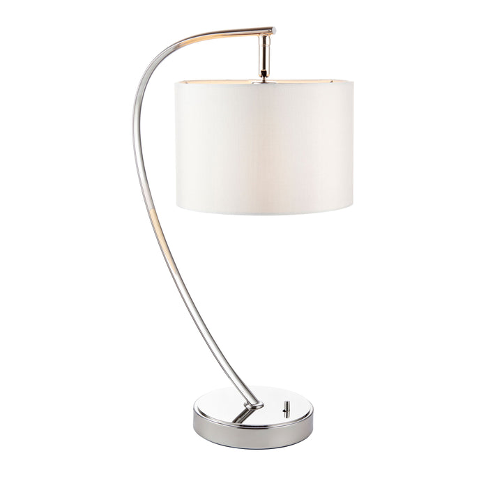 Modern Bright Nickel Table Lamp – Vintage White Shade & Sleek Design