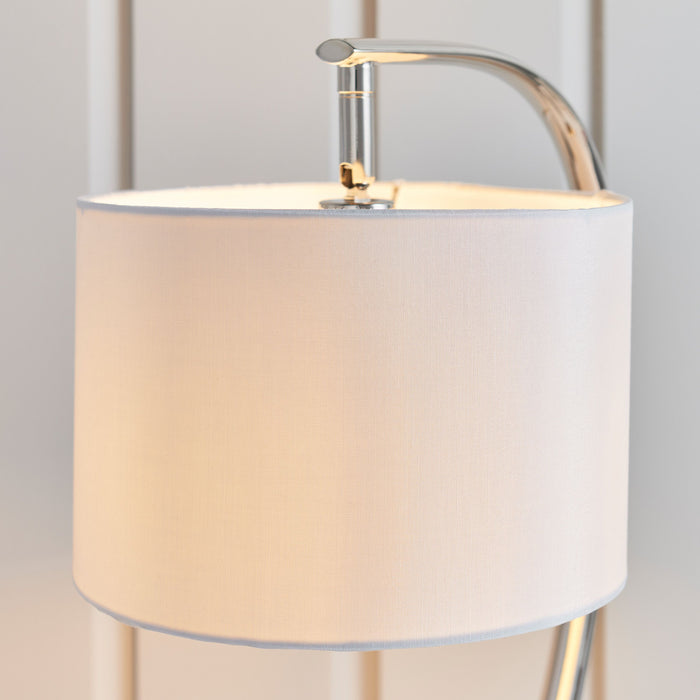 Modern Bright Nickel Table Lamp – Vintage White Shade & Sleek Design