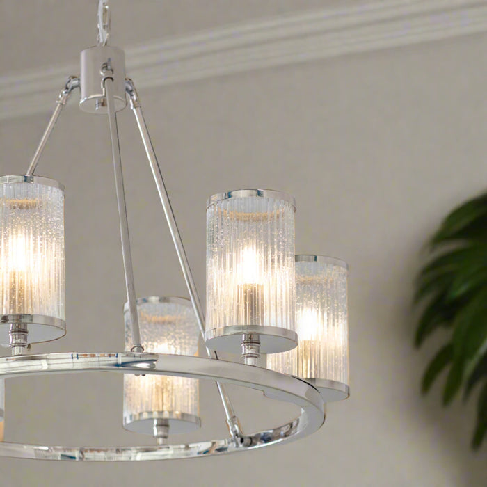 Easton Nickel & Glass 6 Pendant Ceiling Light Chandelier