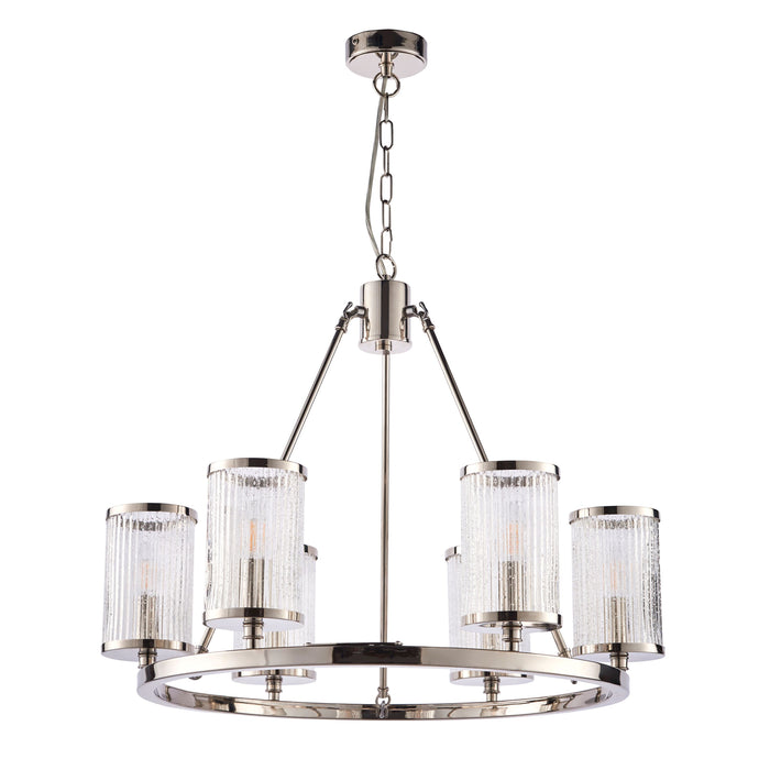 Easton Nickel & Glass 6 Pendant Ceiling Light Chandelier