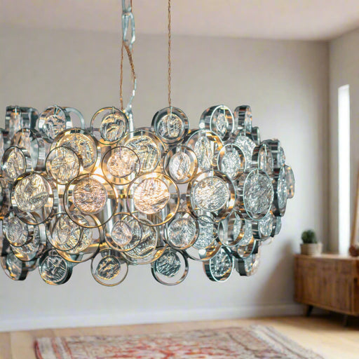 Marella Pendant Light with Clear Glass Medallions and Bright Nickel Finish