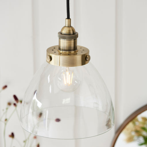 Hansen Antique Brass & Clear Glass Single Pendant Ceiling Light