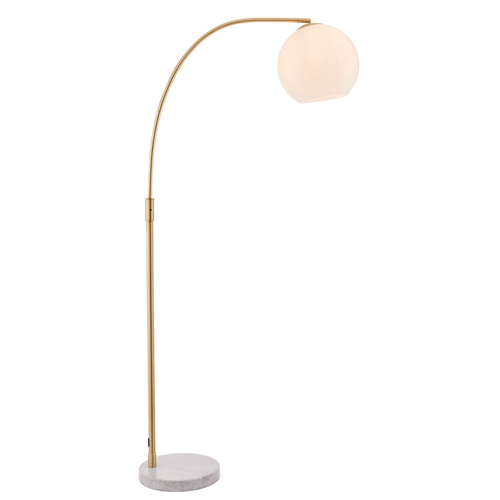 Otto Contemporary Lamp Floor, Brushed Brass Metal, Glass Globe Shade