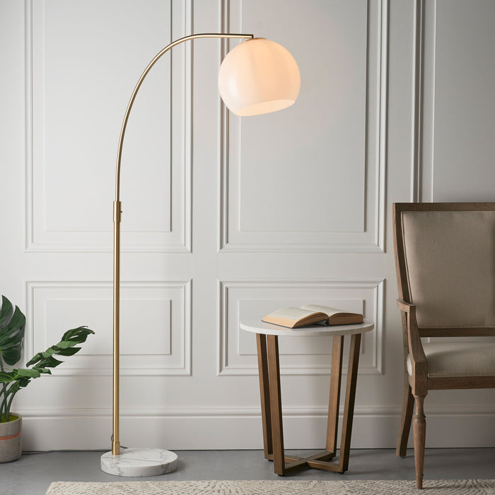 Otto Contemporary Lamp Floor, Brushed Brass Metal, Glass Globe Shade