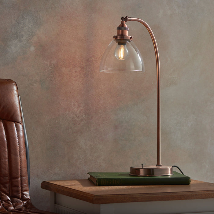 Hansen Lamp Table in Aged Copper / Clear Glass Shade