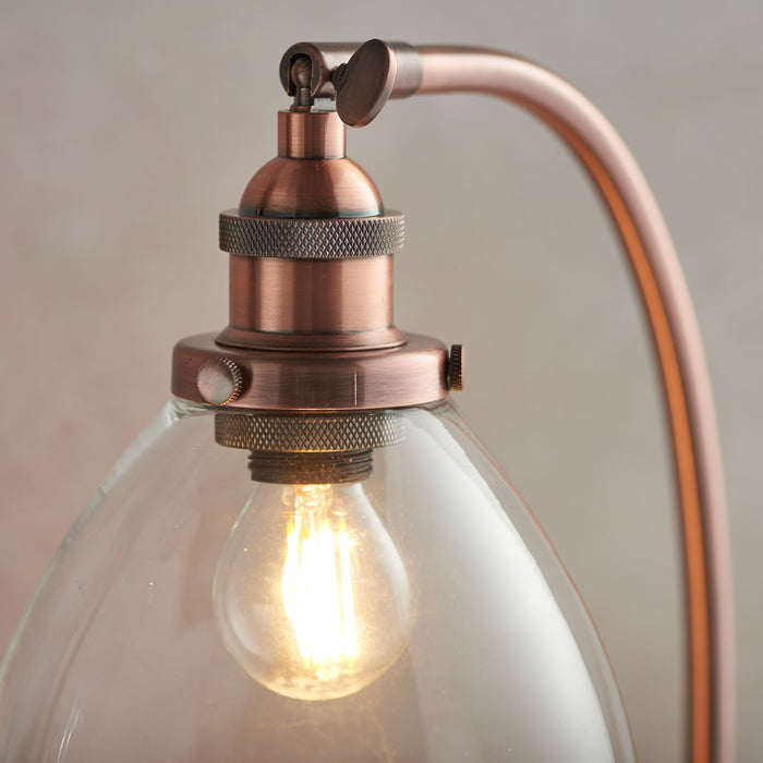 Hansen Lamp Table in Aged Copper / Clear Glass Shade