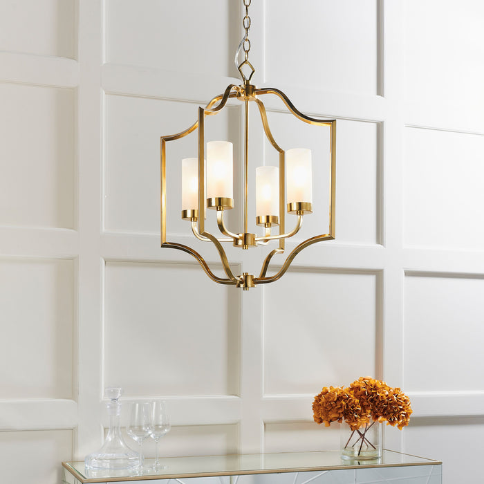 Edrea Brass & Frosted Glass 4 Pendant Ceiling Light