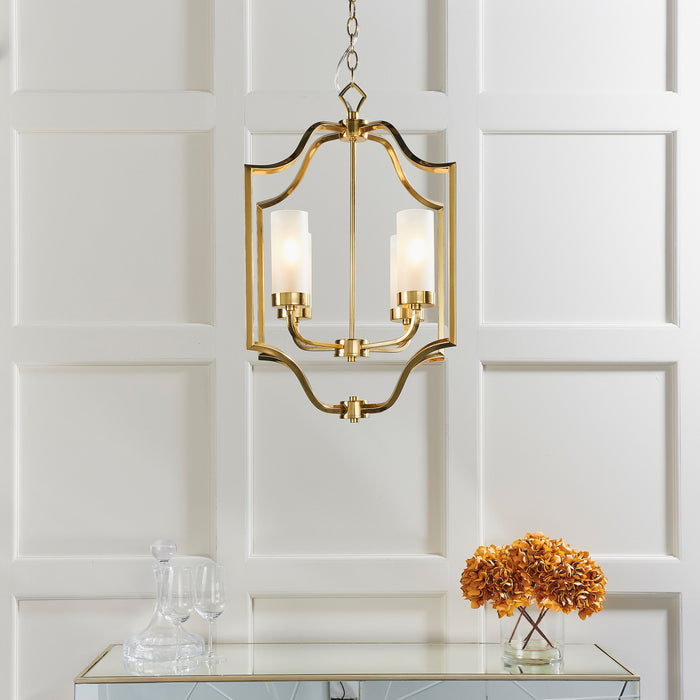 Edrea Brass & Frosted Glass 4 Pendant Ceiling Light