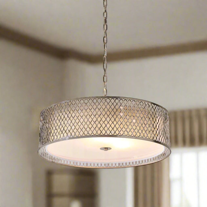 Cordero Ceiling Light Pendant in Satin Nickel & White