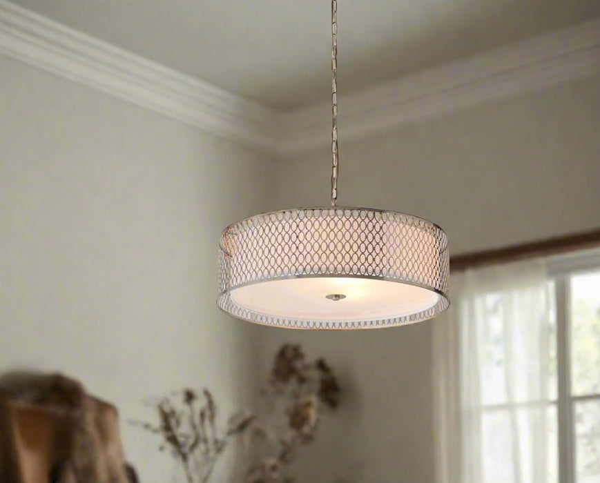 Cordero Ceiling Light Pendant in Satin Nickel & White