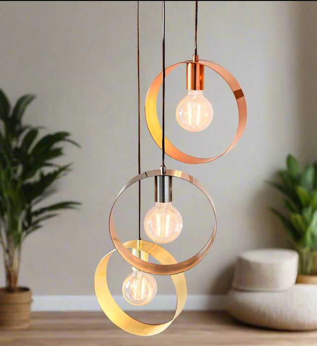 Modern Multi-Pendant Light with Mixed-Plated Finish and Hoop Design