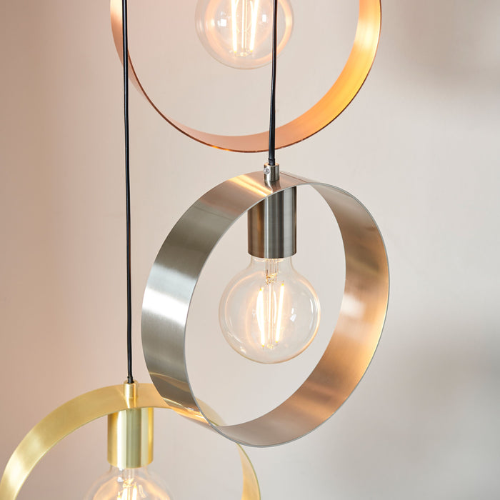 Modern Multi-Pendant Light with Mixed-Plated Finish and Hoop Design