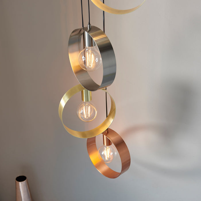 Large Multi-Pendant Light with Mixed-Plated Finishes and Open Hoop Design