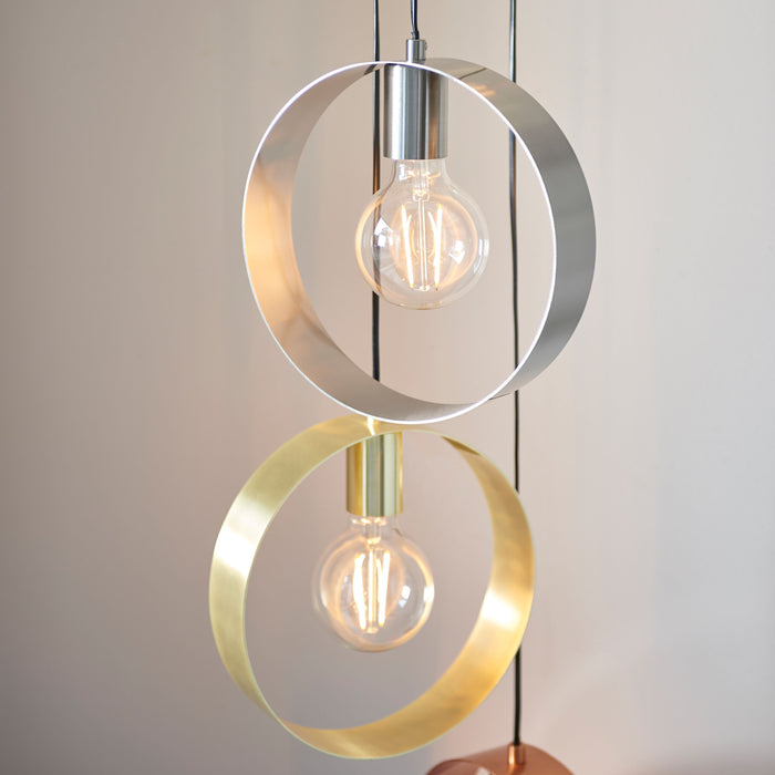 Large Multi-Pendant Light with Mixed-Plated Finishes and Open Hoop Design