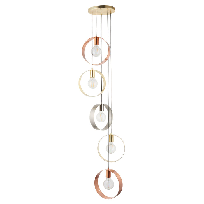 Large Multi-Pendant Light with Mixed-Plated Finishes and Open Hoop Design