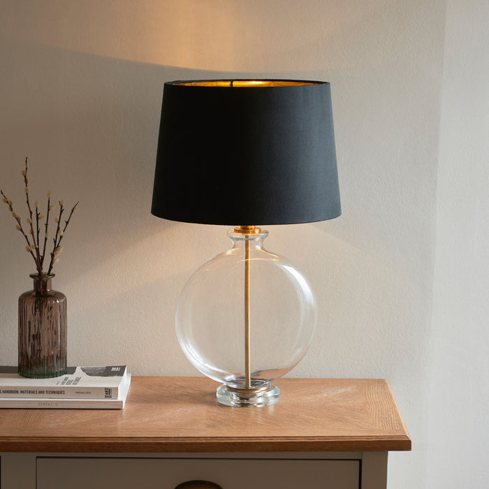 Gideon Clear Glass Base & Black Shade Table Lamp