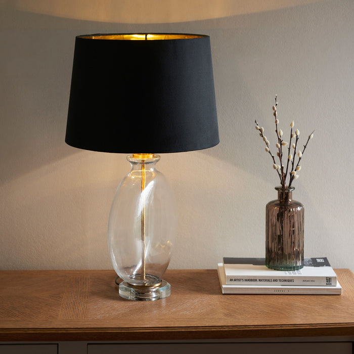 Gideon Clear Glass Base & Black Shade Table Lamp