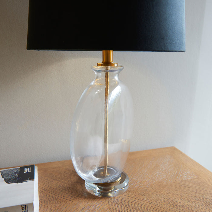 Gideon Clear Glass Base & Black Shade Table Lamp