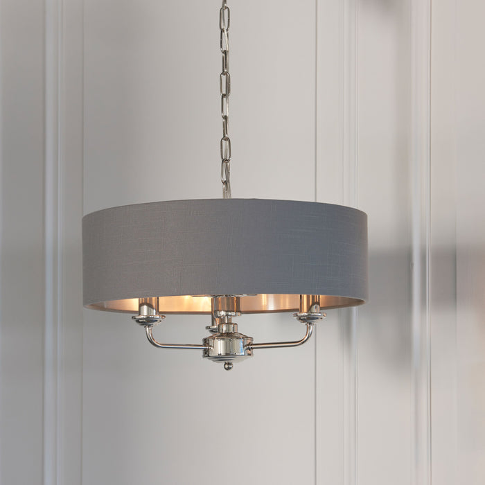 Highclere 3 Pendant Light Long in Charcoal / Nickel