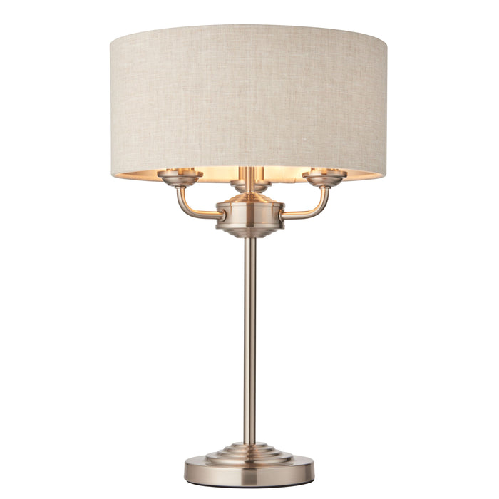 Clarence Contemporary Chrome Table Lamp, Natural Linen Shade