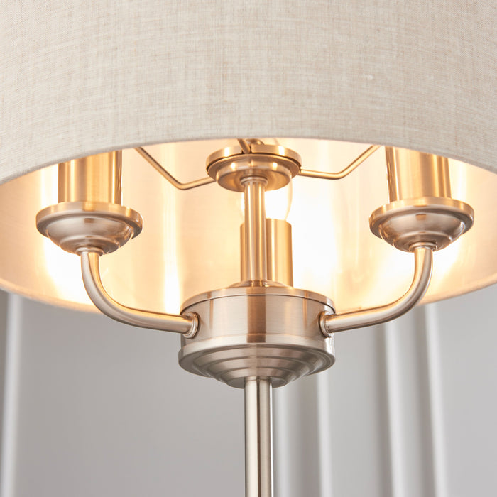 Clarence Contemporary Chrome Table Lamp, Natural Linen Shade