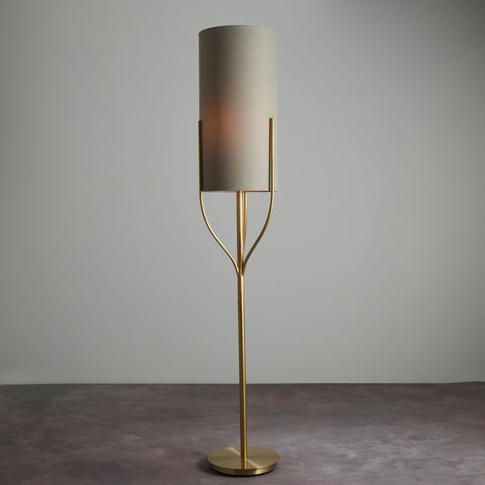 Fraser Brushed Gold Floor Lamp With Natural Shade