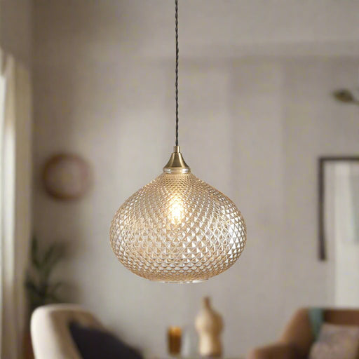 Livia Pendant Light with Champagne Glass Shade and Antique Brass Finish