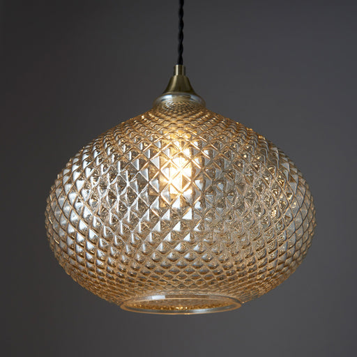 Livia Pendant Light with Champagne Glass Shade and Antique Brass Finish