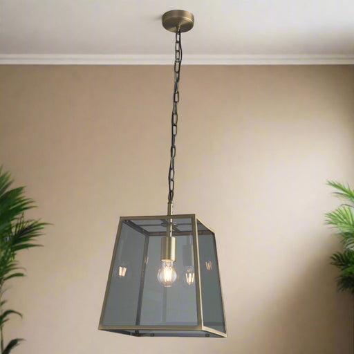 Endon Collection Single Indoor LED Pendant Light in Matt Antique Brass