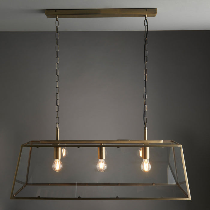 Endon Collection 3-Light Dimmable LED Pendant in Antique Brass and Clear Glass