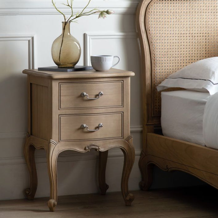 Bordeaux Weathered Ash French-Style Bedside Table with 2 Drawers