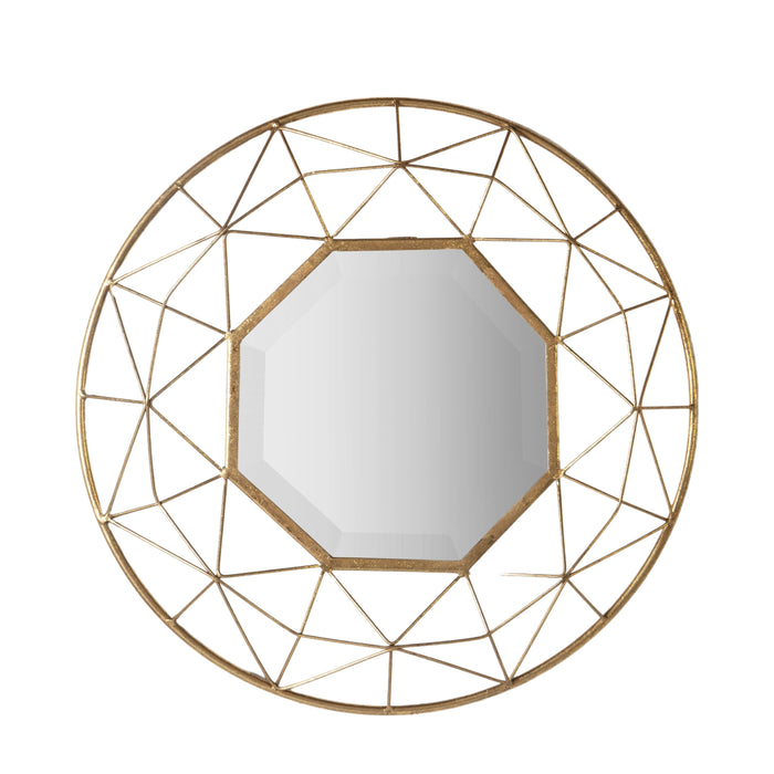 Beatrice Round Wall Mirror, Metal, Gold Finish, Geometric, 88.5cm