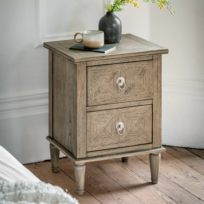 Monica French Style Wooden Bedside Table with 2 Drawers - Vintage Inspired