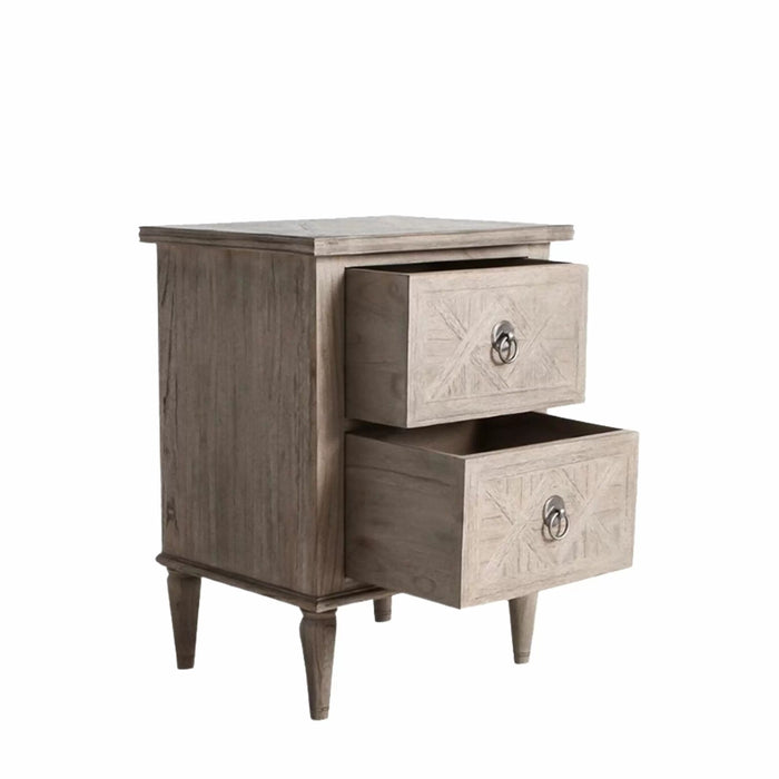 Monica French Style Wooden Bedside Table with 2 Drawers - Vintage Inspired