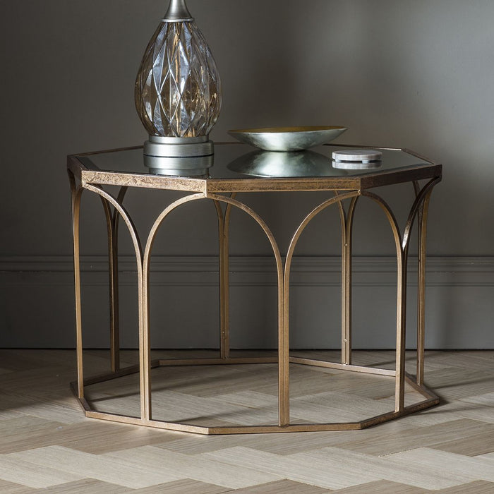 Elisa Coffee Table, Gold Metal Frame, Clear Glass Top