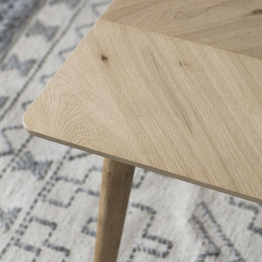 Elegant Oak Coffee Table – Chevron Pattern Top, Natural Finish & Sleek Design  