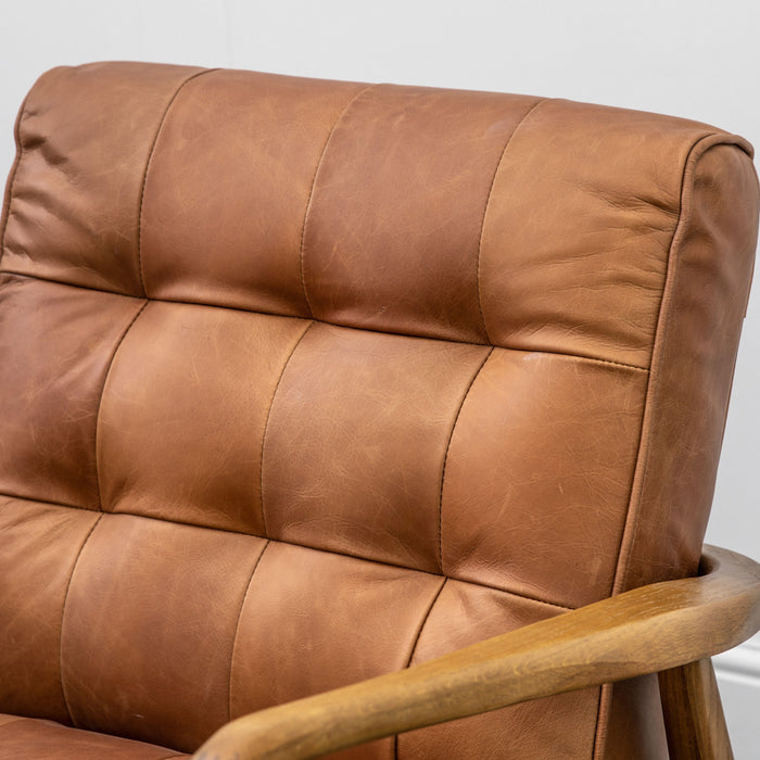 Hoxton Accent Armchair, Soft Vintage Brown Leather, Natural Oak Frame