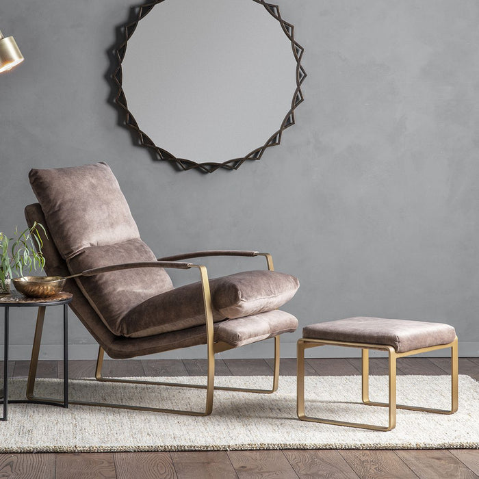 Verona Lounge Armchair, Mineral, Brown Fabric, Gold Meral Frame