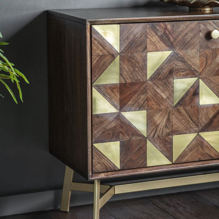 Martina Sideboard, Metal Legs, Mango Wood, Geometric Design, Gold