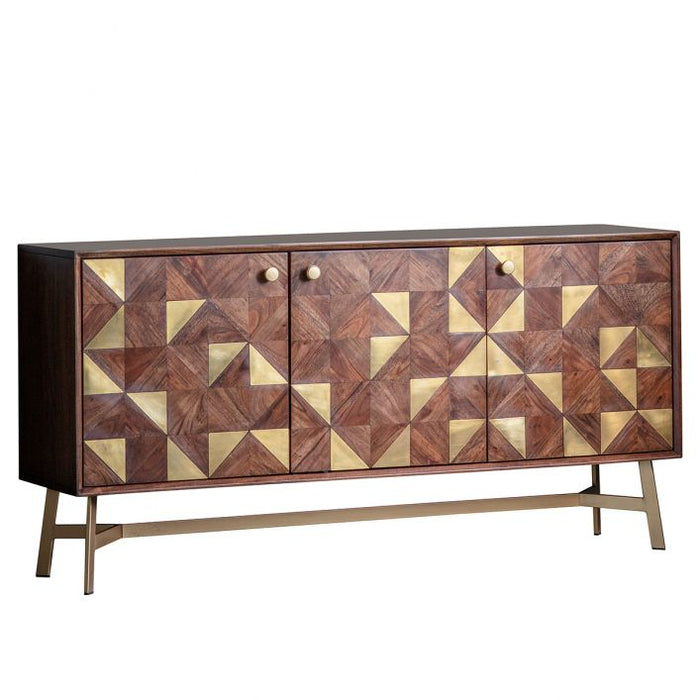 Martina Sideboard, Metal Legs, Mango Wood, Geometric Design, Gold