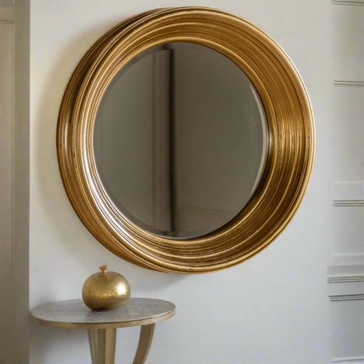 Elegant Gold Round Wall Mirror – Glass Frame & Textured Design - Decor interiors