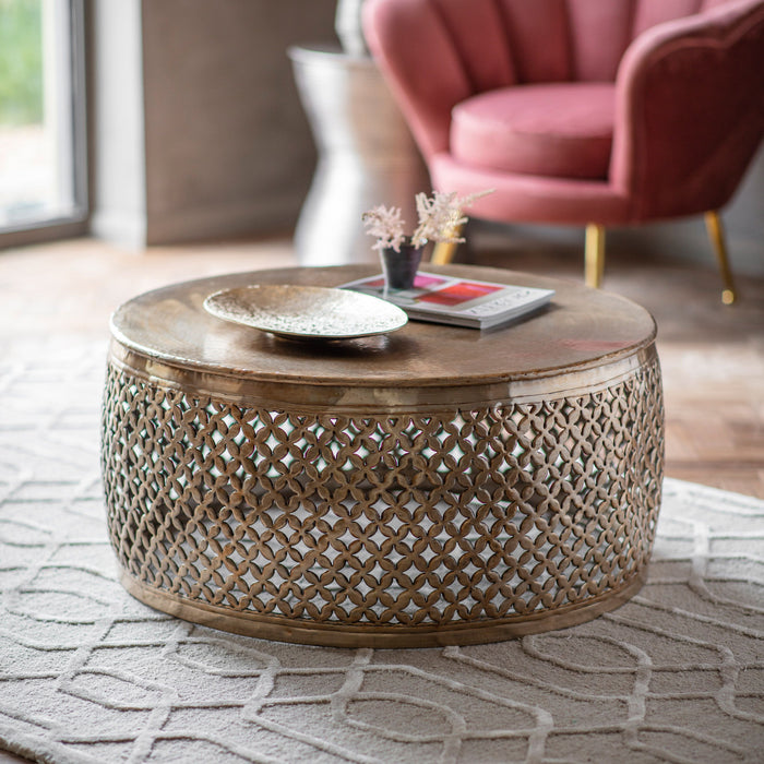 Sara Coffee Table, Light Gold, Metalwork, Textured Metal Top