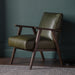 Charleston Armchair / Accent Chair, Green Leather, Walnut Wood Frame