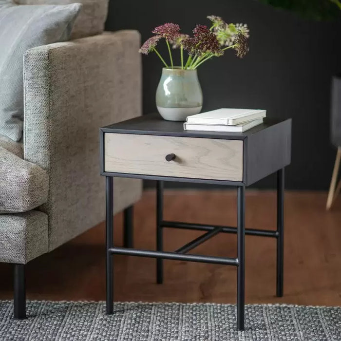 Burbury Oak & Black 1 Drawer Bedside Table