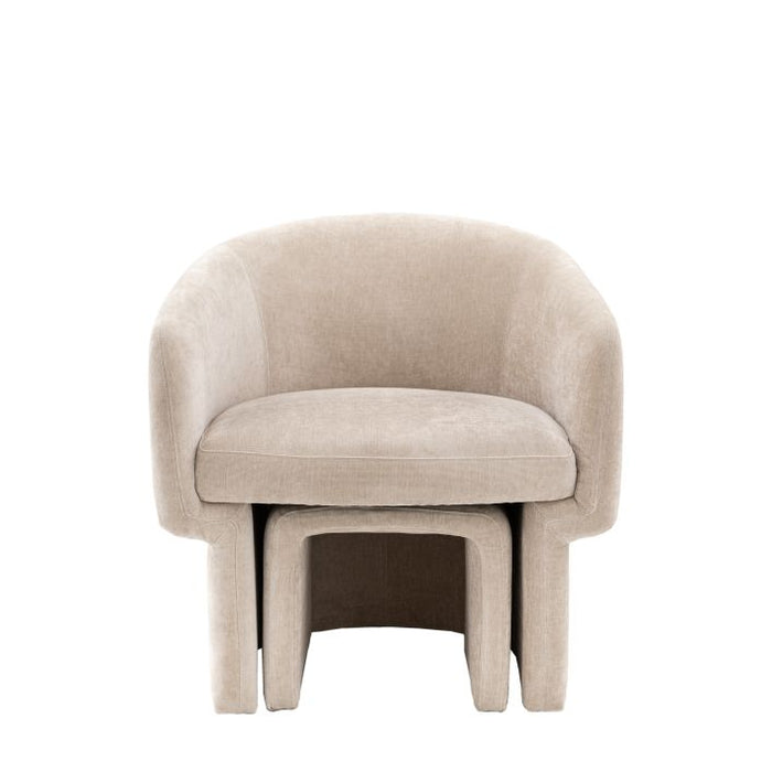 Cream Contemporary Curved Upholstered Armchair & Footstool Set